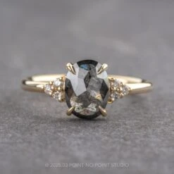 1.15 Carat Black Speckled Oval Diamond Engagement Ring, Quinn Setting, 14K Yellow Gold