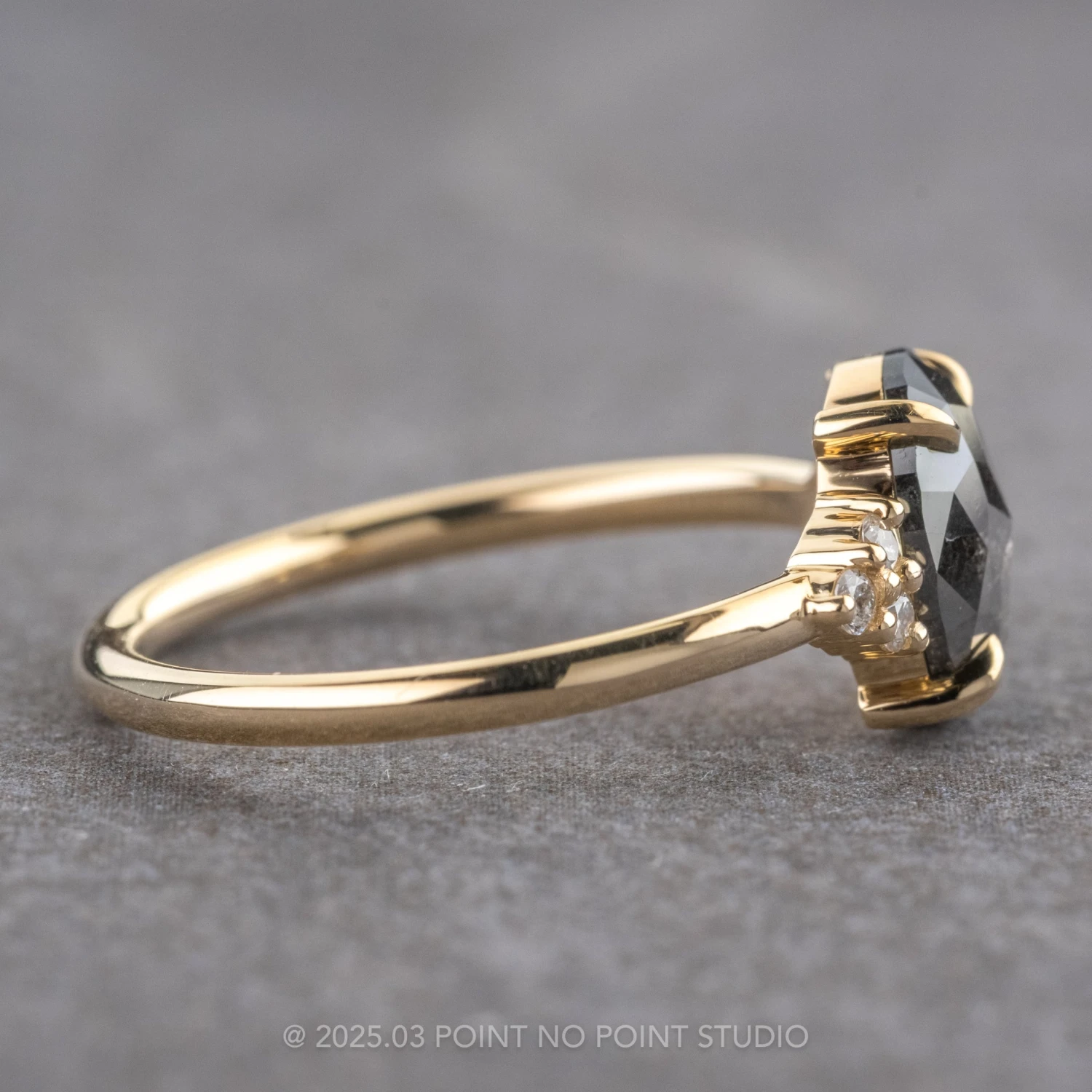 1.15 Carat Black Speckled Oval Diamond Engagement Ring, Quinn Setting, 14K Yellow Gold - Image 7