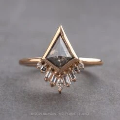 1.25 Carat Salt And Pepper Kite Diamond Engagement Ring, Bezel Wren Setting, 14K Peach Gold
