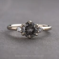 1.53 Carat Salt And Pepper Round Diamond Engagement Ring, Madison Setting, 14k White Gold