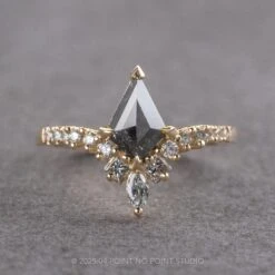 1.14 Carat Black Speckled Kite Diamond Engagement Ring, Willa Setting, 14K Yellow Gold
