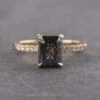 1.75 Carat Black Speckled Emerald Shaped Diamond Engagement Ring, Juliette Setting, 14k Yellow Gold