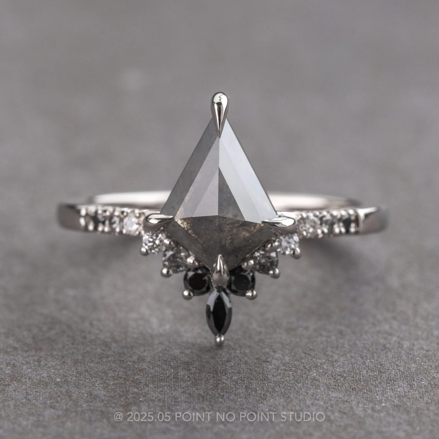 .97 Carat Black Speckled Kite Diamond Engagement Ring, Ombre Avaline Setting, Platinum