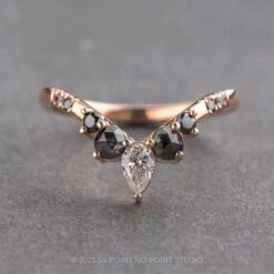 Salt And Pepper Rose Cut Diamond Wedding Ring, Ombre Flora Setting, 14K Rose Gold