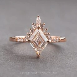 1.68 Carat Lozenge Moissanite Engagement Ring, Avaline Setting, 14k Rose Gold