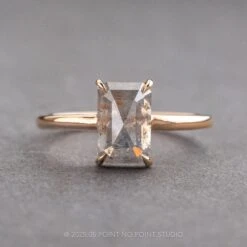 1.96 Carat Icy Grey Emerald Shaped Diamond Engagement Ring, Jane Setting, 14k Peach Gold