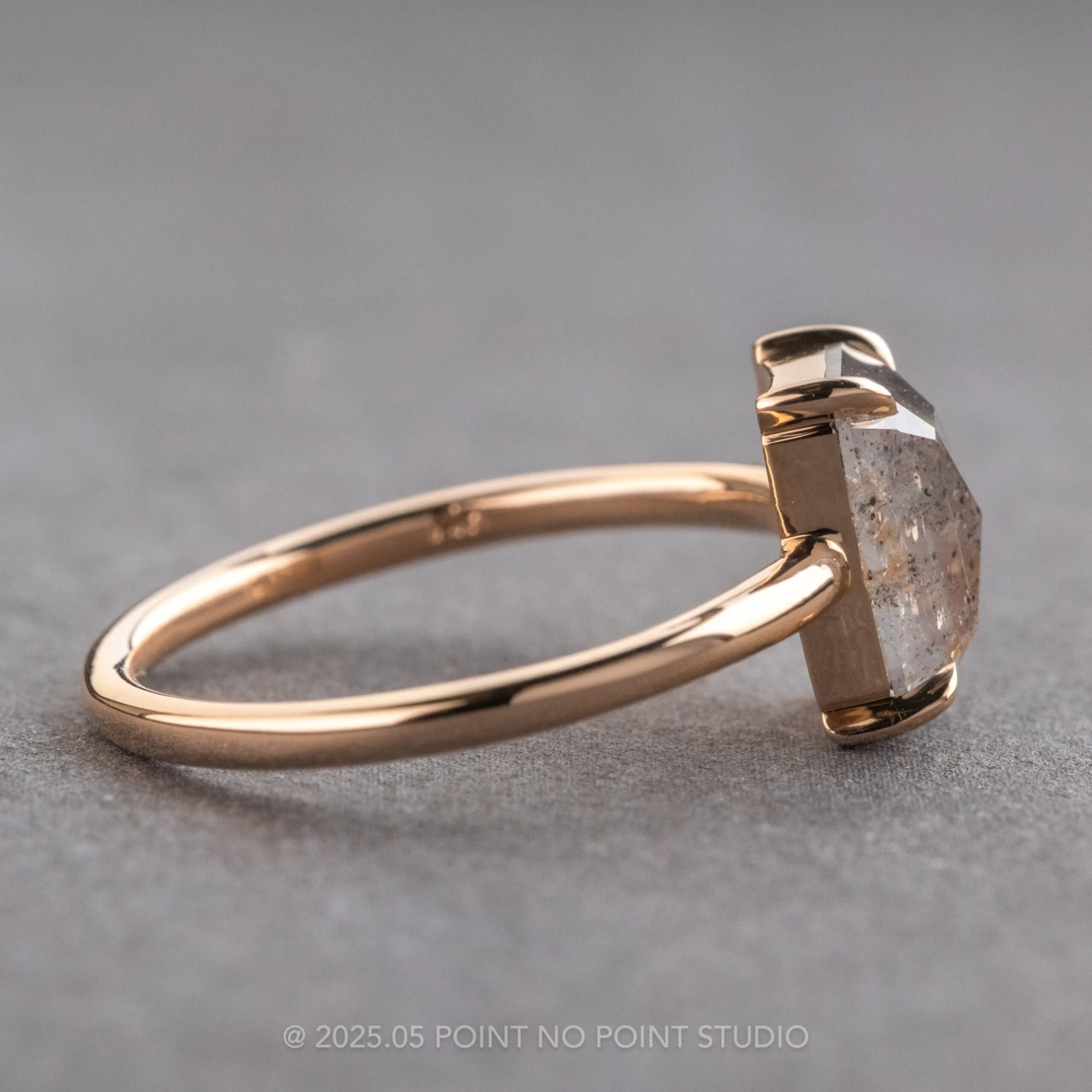 1.96 Carat Icy Grey Emerald Shaped Diamond Engagement Ring, Jane Setting, 14k Peach Gold - Image 6