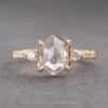 2.33 Carat Icy White Hexagon Diamond Engagement Ring, Eliza Setting, 14K Yellow Gold