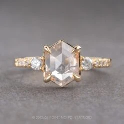 2.33 Carat Icy White Hexagon Diamond Engagement Ring, Eliza Setting, 14K Yellow Gold