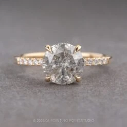 2.13 Carat Salt And Pepper Round Diamond Engagement Ring, Juliette Setting, 14k Yellow Gold
