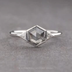1.49 Carat Salt And Pepper Hexagon Diamond Engagement Ring, Bezel Zoe Setting, Platinum