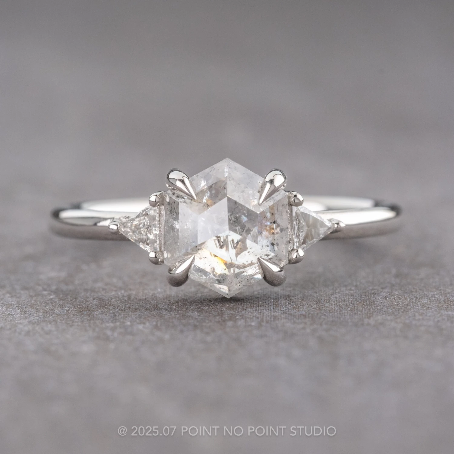1.41 Carat Icy Salt And Pepper Hexagon Diamond Engagement Ring, Zoe Setting, Platinum