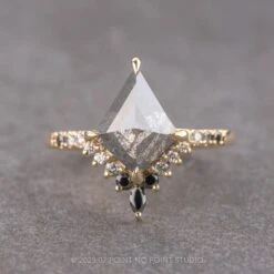 2.33 Carat Salt And Pepper Kite Diamond Engagement Ring, Ombre Avaline Setting, 14K Yellow Gold