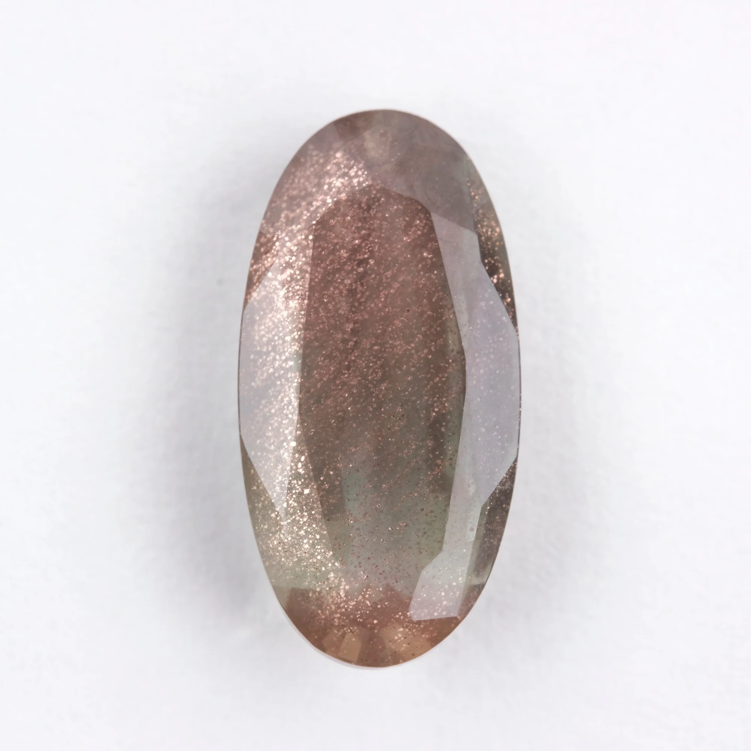 3.34 Carat Teal/Green With Orange Schiller Oval Sunstone