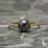 1.90 Carat Black Asscher Diamond Engagement Ring, Double Prong Jane Setting, 14k Yellow Gold