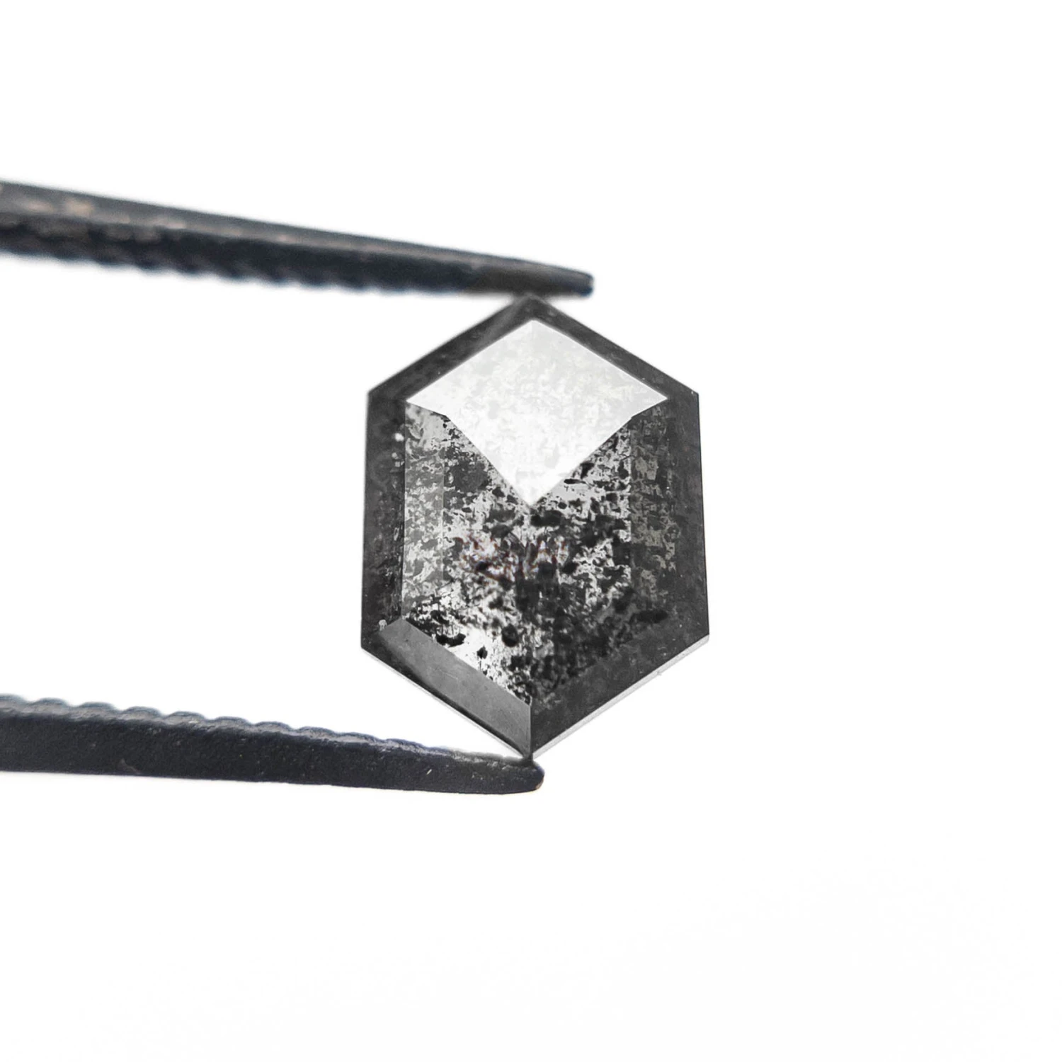 1.60 Carat Black Speckled Double Cut Hexagon Diamond - Image 2