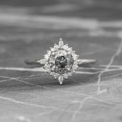 1.19 Carat Salt And Pepper Diamond Engagement Ring, Cosette Setting, 14k White Gold