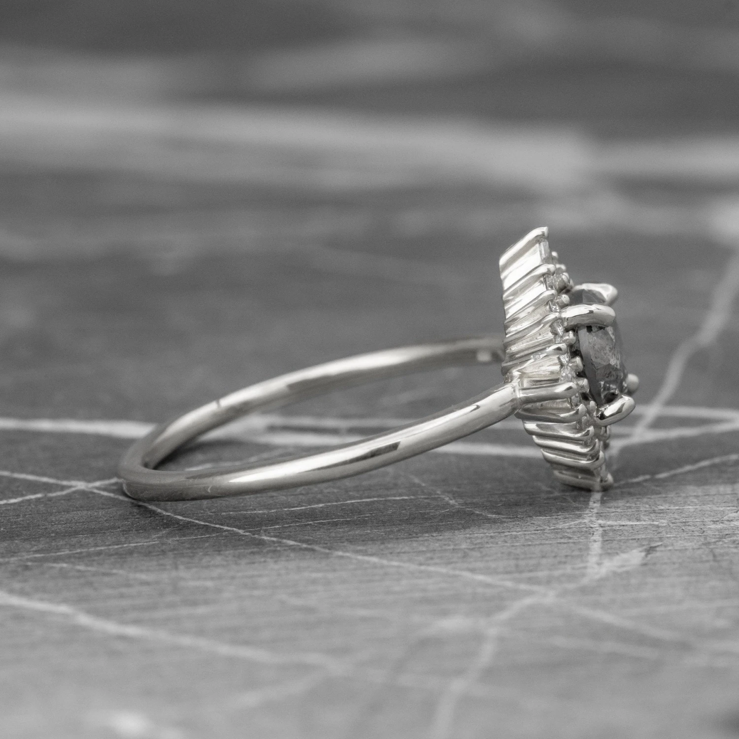 1.19 Carat Salt And Pepper Diamond Engagement Ring, Cosette Setting, 14k White Gold - Image 9