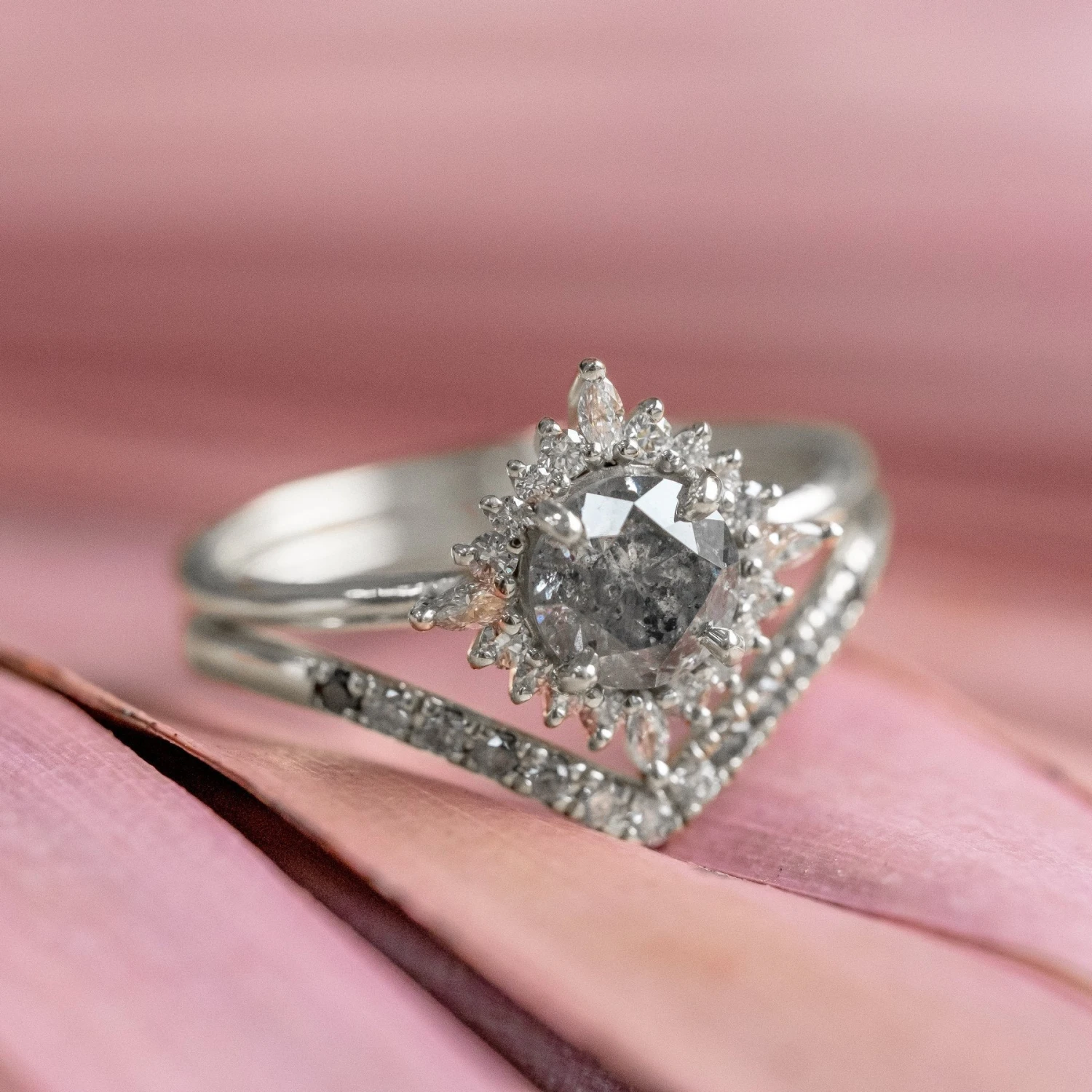 1.19 Carat Salt And Pepper Diamond Engagement Ring, Cosette Setting, 14k White Gold - Image 5