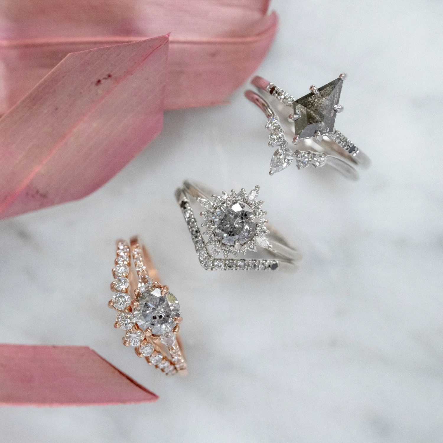 1.19 Carat Salt And Pepper Diamond Engagement Ring, Cosette Setting, 14k White Gold - Image 4