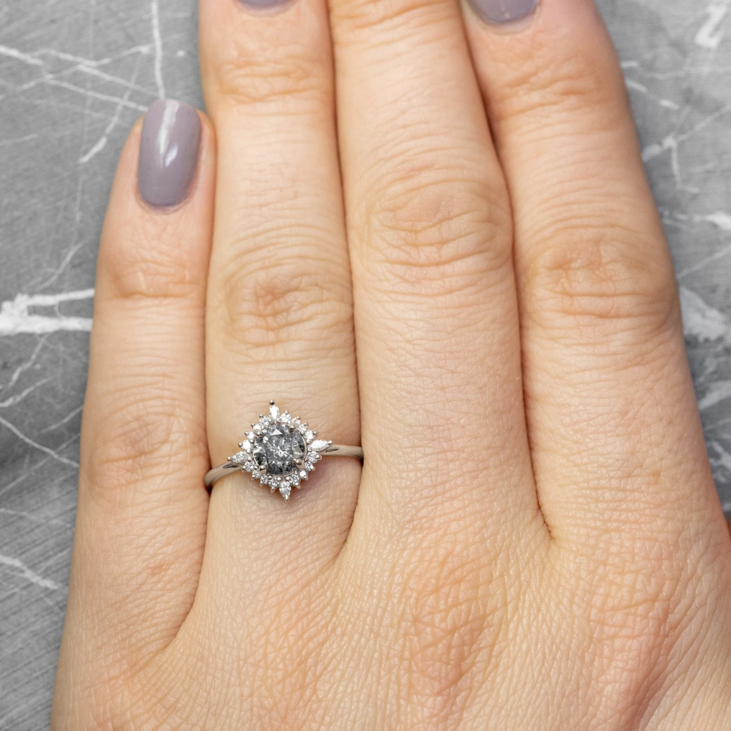 1.19 Carat Salt And Pepper Diamond Engagement Ring, Cosette Setting, 14k White Gold - Image 2