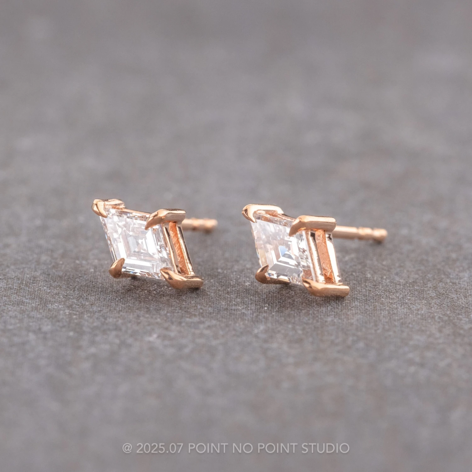 .50tcw Lozenge Diamond Studs, 14k Rose Gold Earrings - Image 3