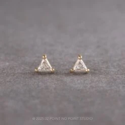 14k Yellow Gold White Diamond Triangle Stud Earrings