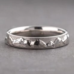 4mm Mountain Mens Wedding Ring, 14k White Gold