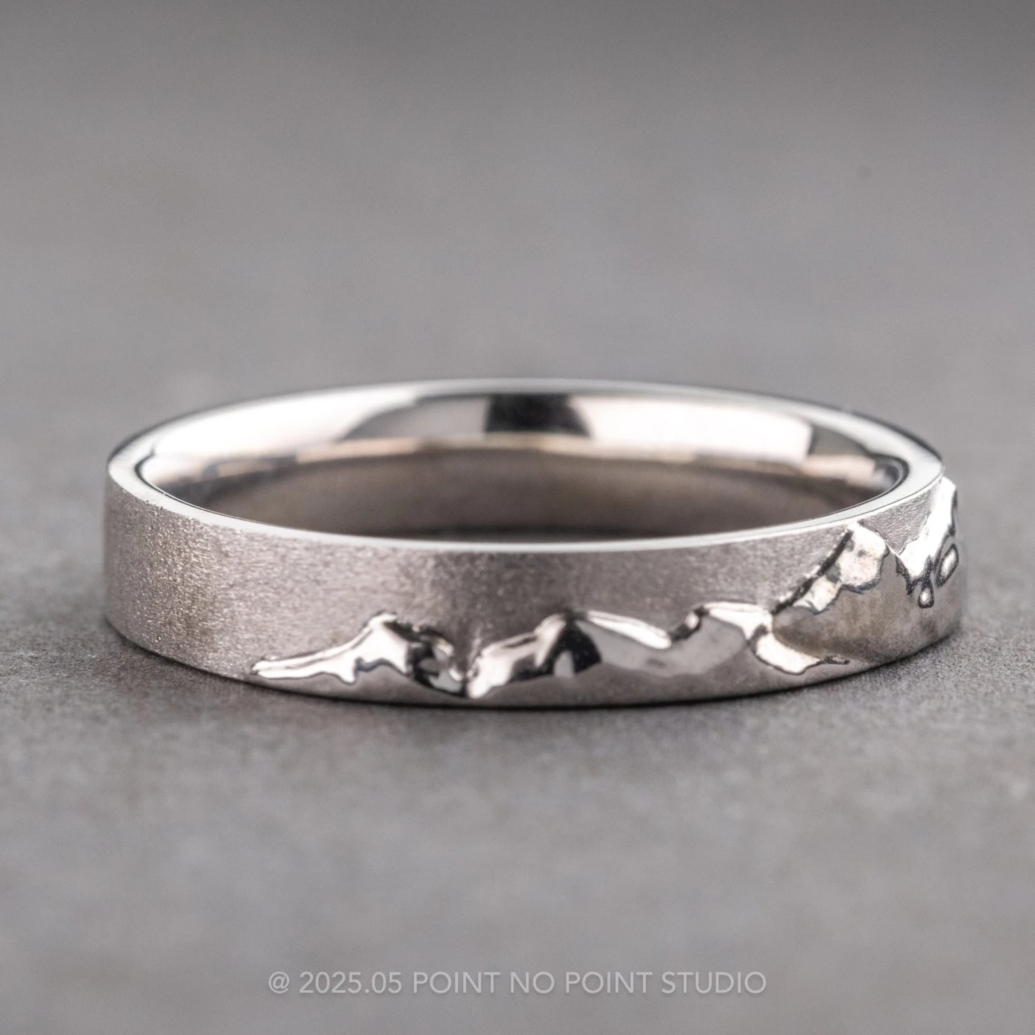 4mm Mountain Mens Wedding Ring, 14k White Gold - Image 6