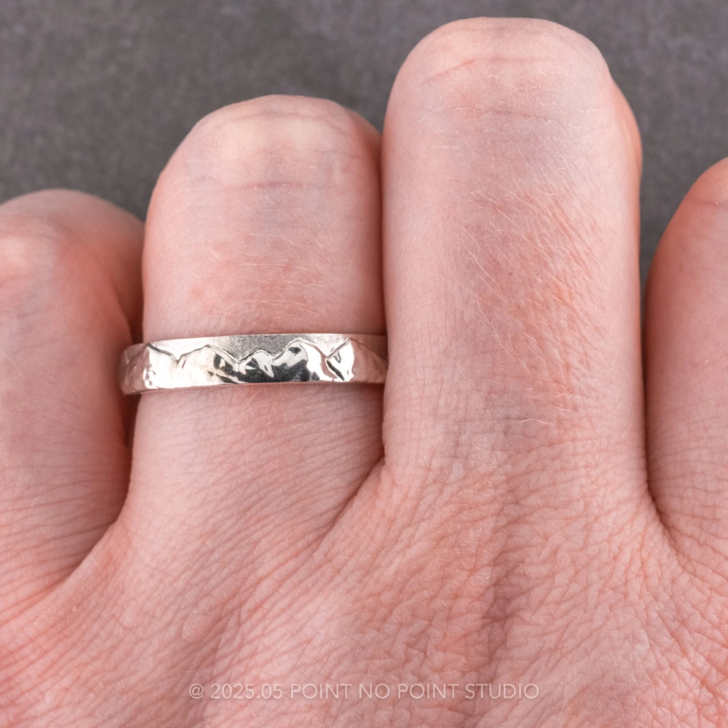 4mm Mountain Mens Wedding Ring, 14k White Gold - Image 2