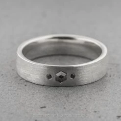 Salt And Pepper Hexagon Diamond Mens Wedding Band, Comfort Fit, 14K White Gold