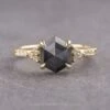 1.60 Carat Black Hexagon Diamond Engagement Ring, Quincy Setting, 14K Yellow Gold