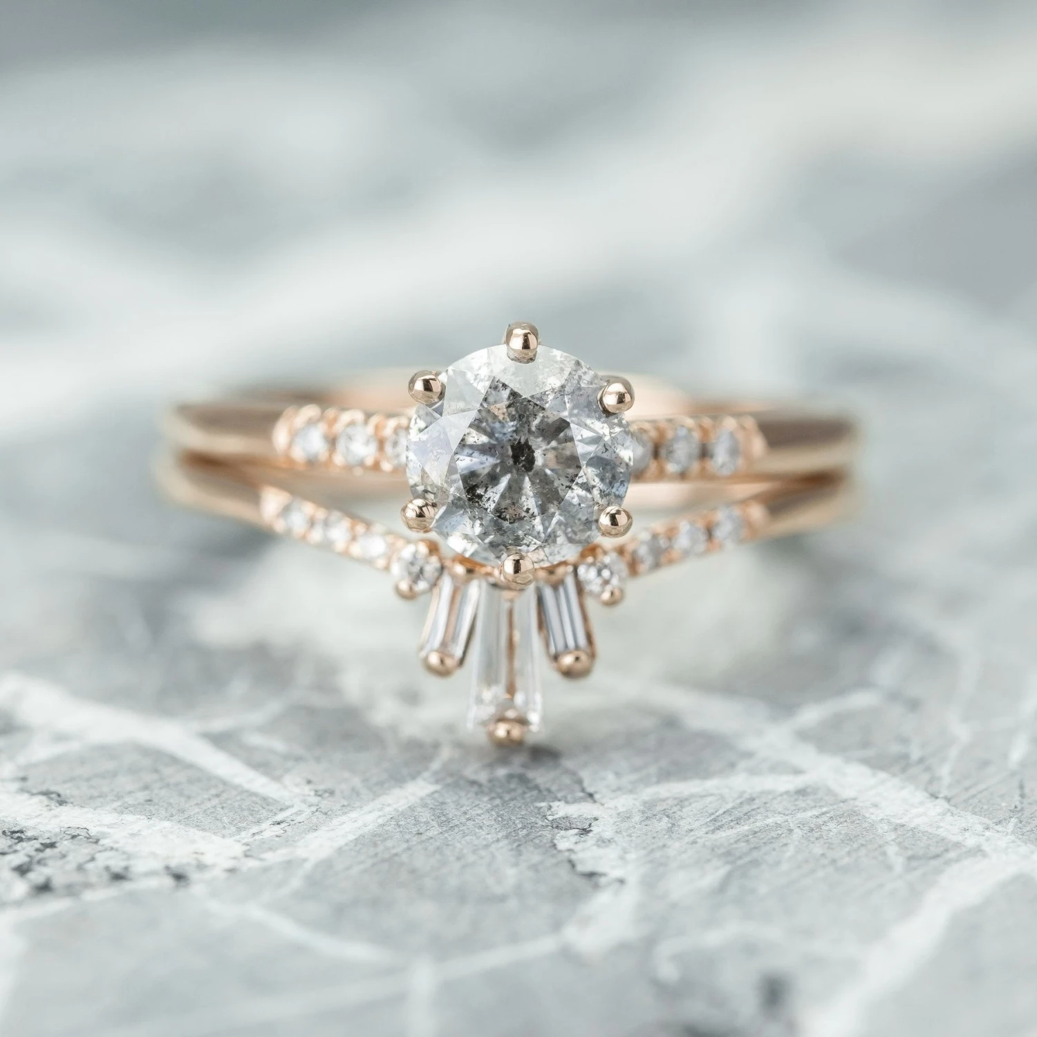 White Diamond Baguette Dawn Wedding Band, 14k Rose Gold - Image 2