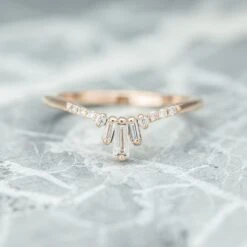 White Diamond Baguette Dawn Wedding Band, 14k Rose Gold