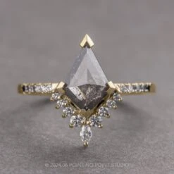 1.68 Carat Black Speckled Kite Diamond Engagement Ring, Ombre Avaline Setting, 14k Yellow Gold