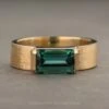 Green Emerald Shaped Tourmaline Engagement Ring, Cepheus Setting, 14K Yellow Gold