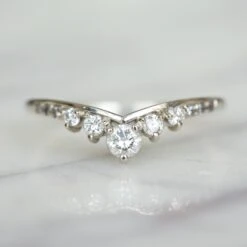 White And Grey Diamond Wedding Ring, Duchess Setting, 14k White Gold