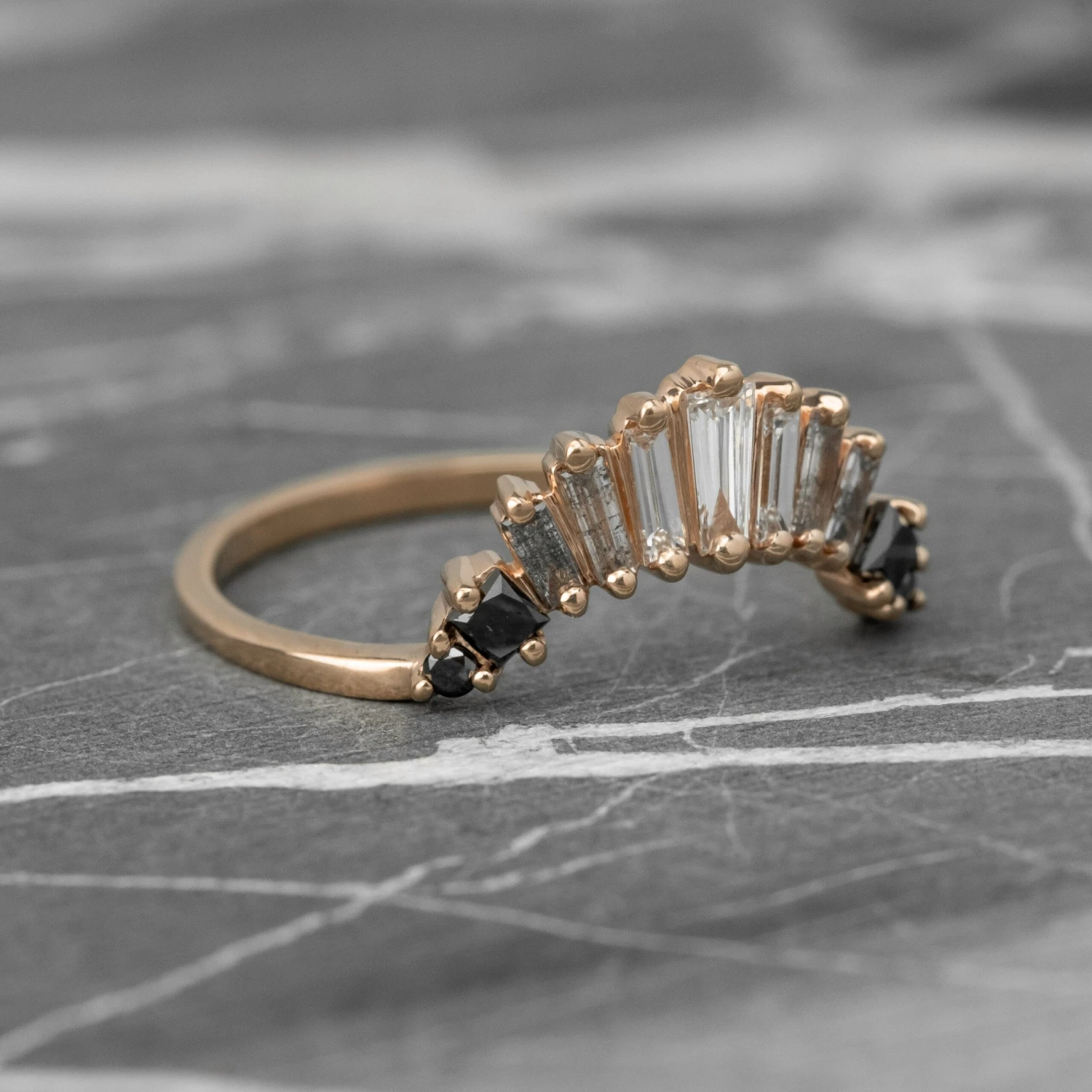 Baguette Diamond Wedding Band, Ombre Wren Setting, 14K Rose Gold - Image 5