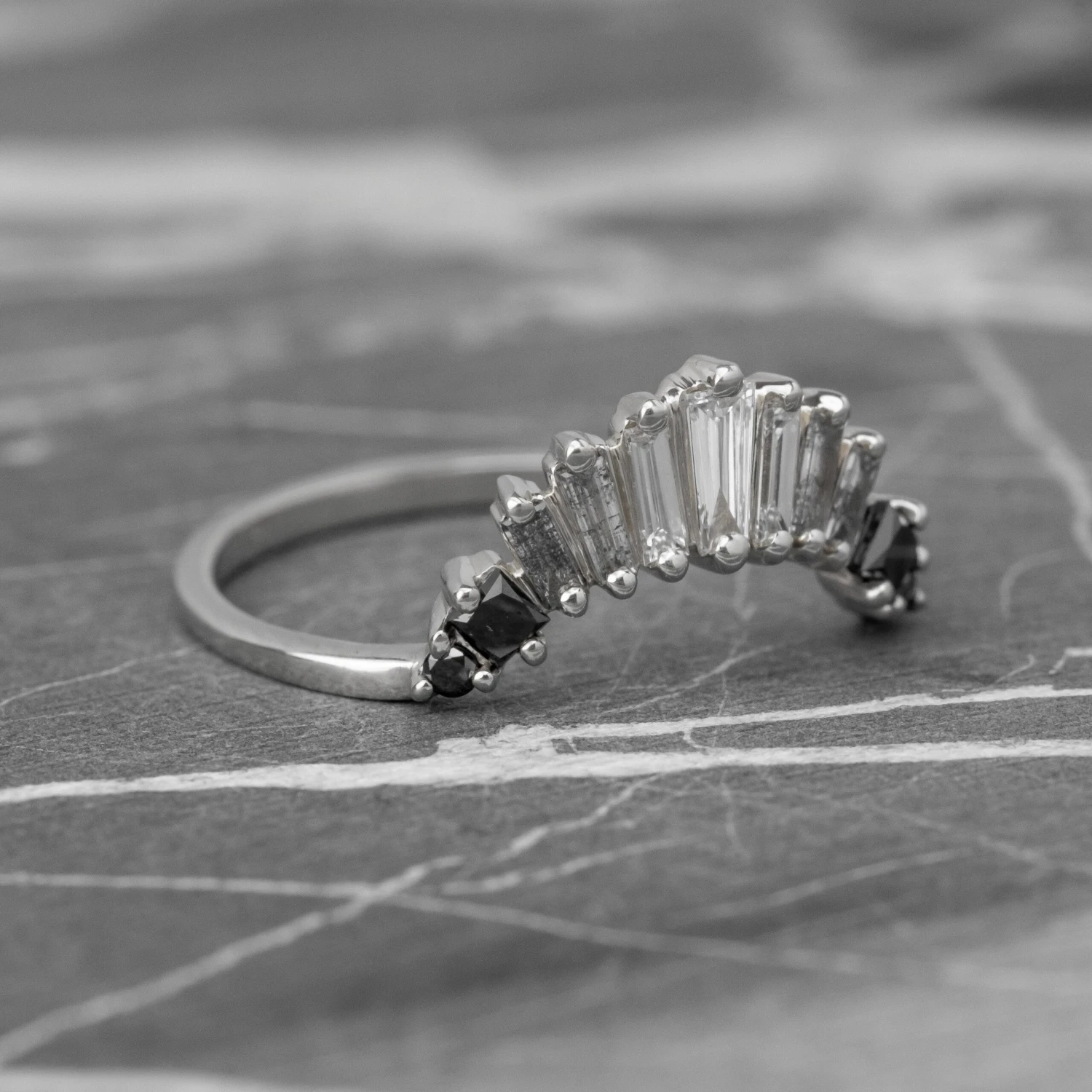 Baguette Diamond Wedding Band, Ombre Wren Setting, Platinum - Image 3