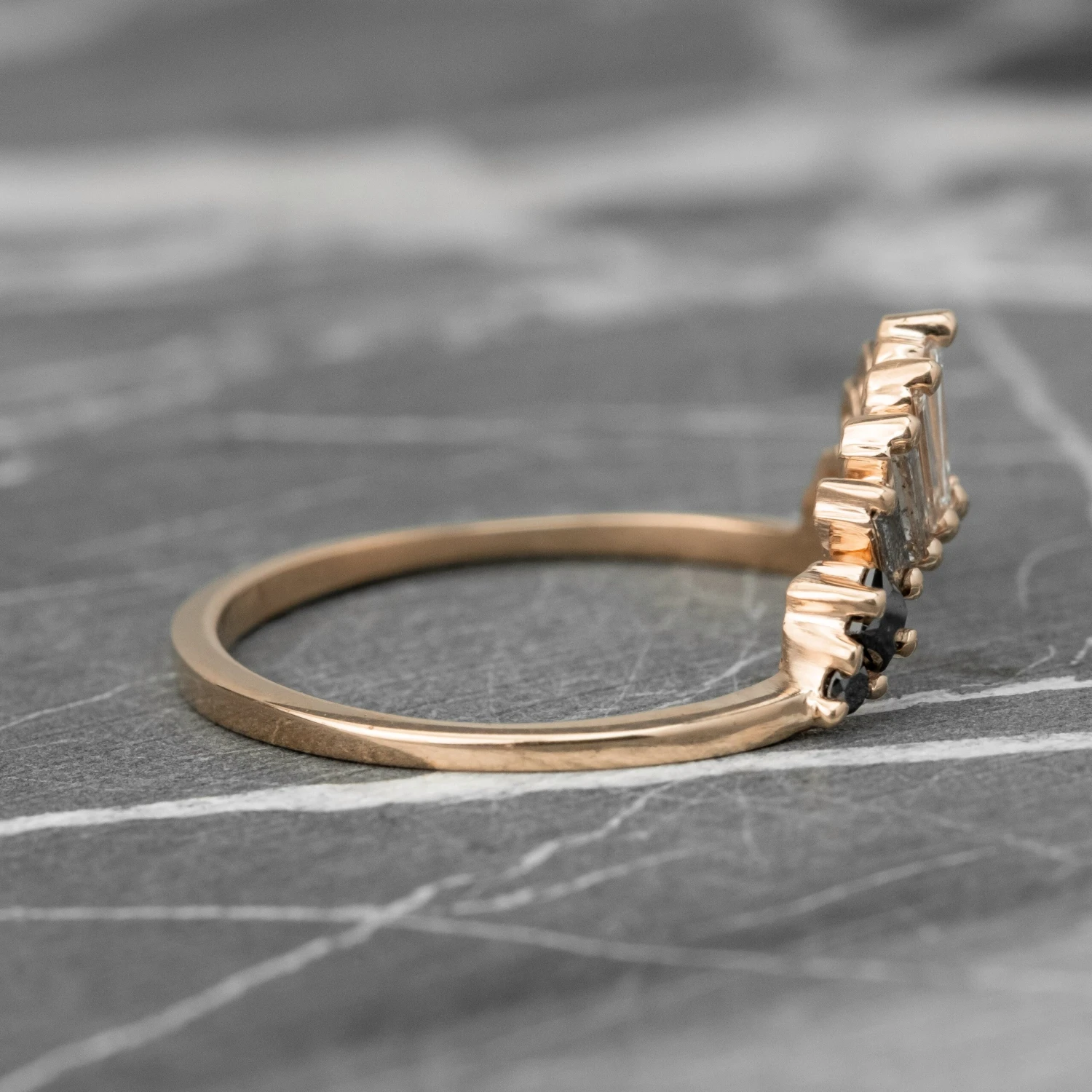 Baguette Diamond Wedding Band, Ombre Wren Setting, 14K Rose Gold - Image 6