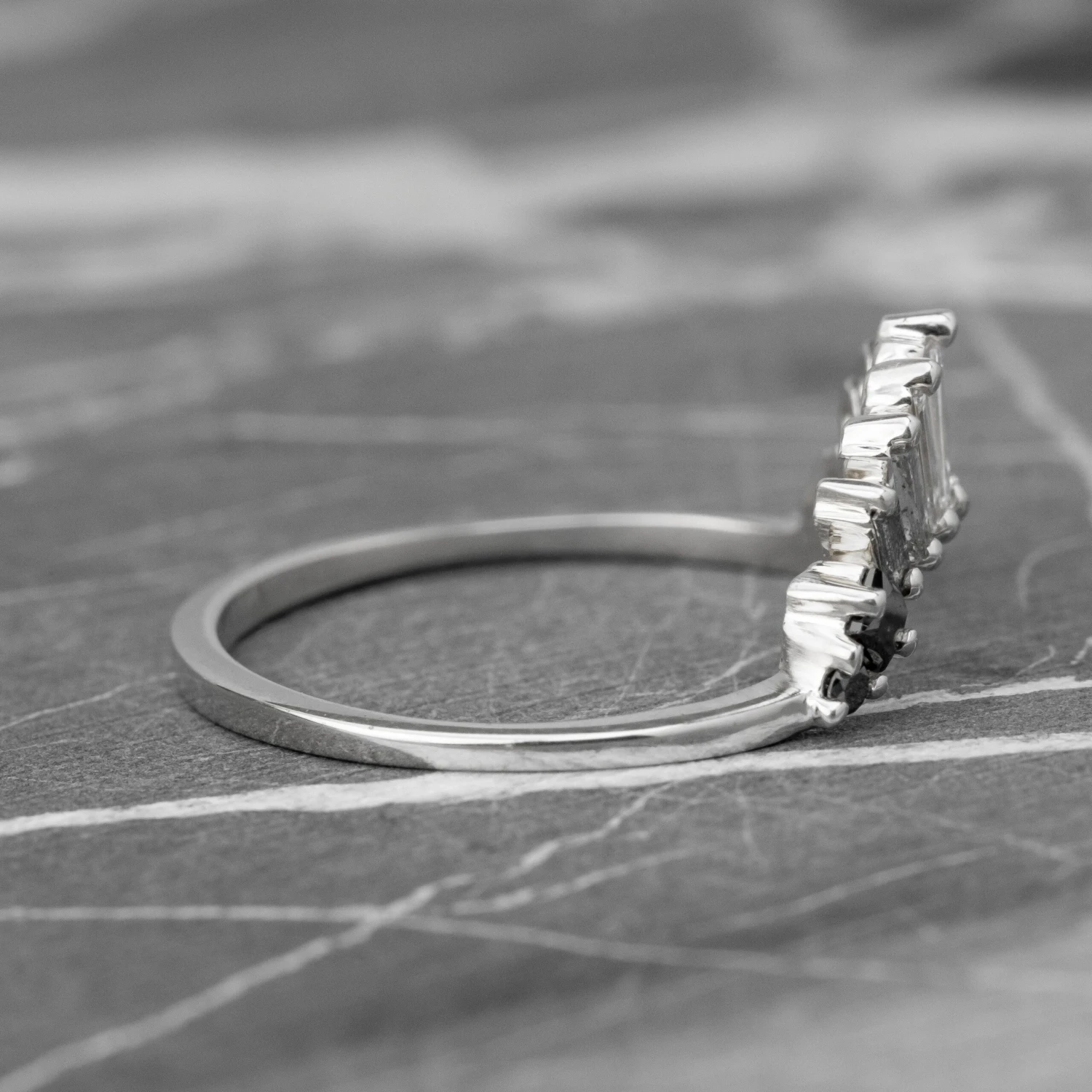 Baguette Diamond Wedding Band, Ombre Wren Setting, Platinum - Image 4