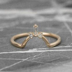 White Baguette And Princess Diamond Wedding Band, Sunburst Setting, 14K Rose Gold