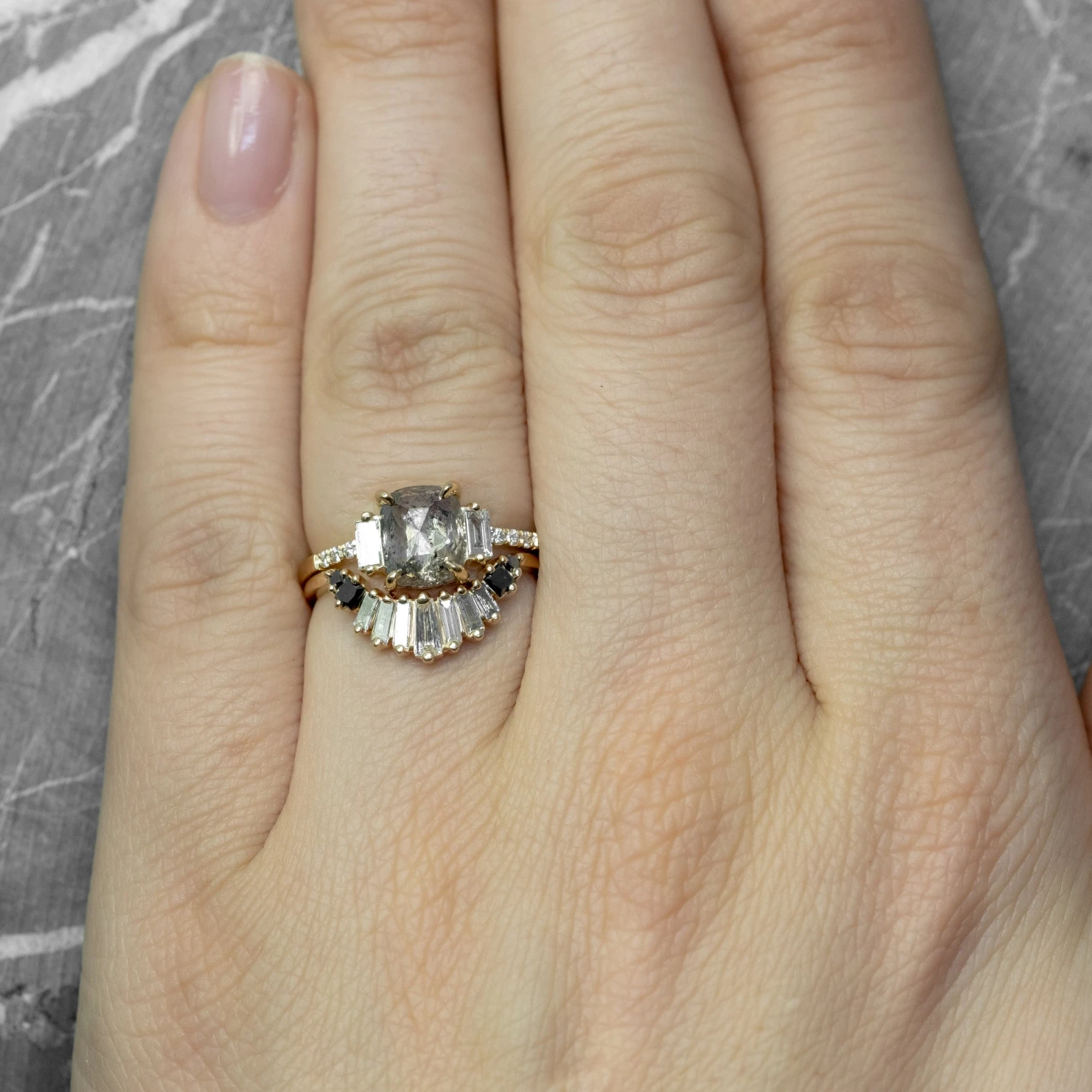 Baguette Diamond Wedding Band, Ombre Wren Setting, Platinum - Image 2