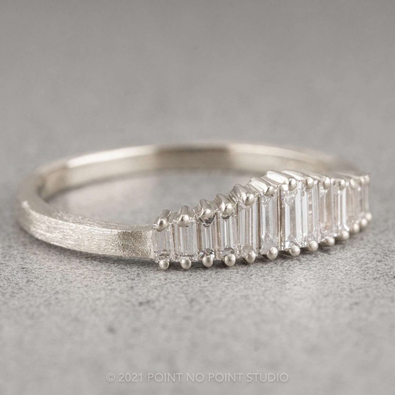 White Baguette Sparrow Diamond Wedding Band, Platinum - Image 4