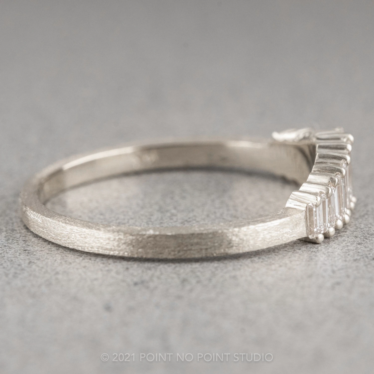 White Baguette Sparrow Diamond Wedding Band, Platinum - Image 5