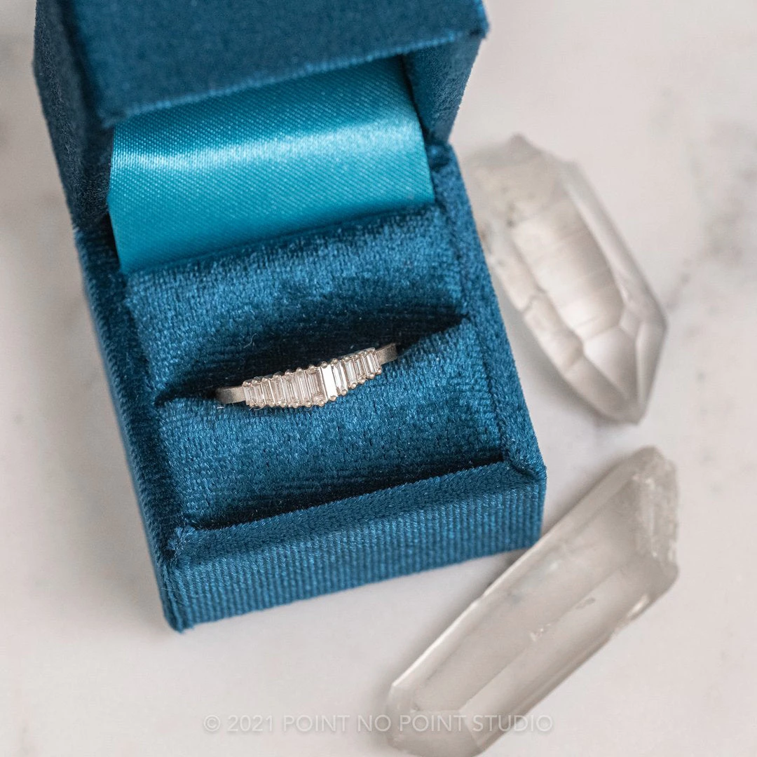 White Baguette Sparrow Diamond Wedding Band, Platinum - Image 3