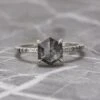 .92 Carat Black Speckled Hexagon Diamond Engagement Ring, Ombre Jules Setting, Platinum