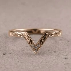 Vintage Victoria Diamond Wedding Band, 14k Rose Gold