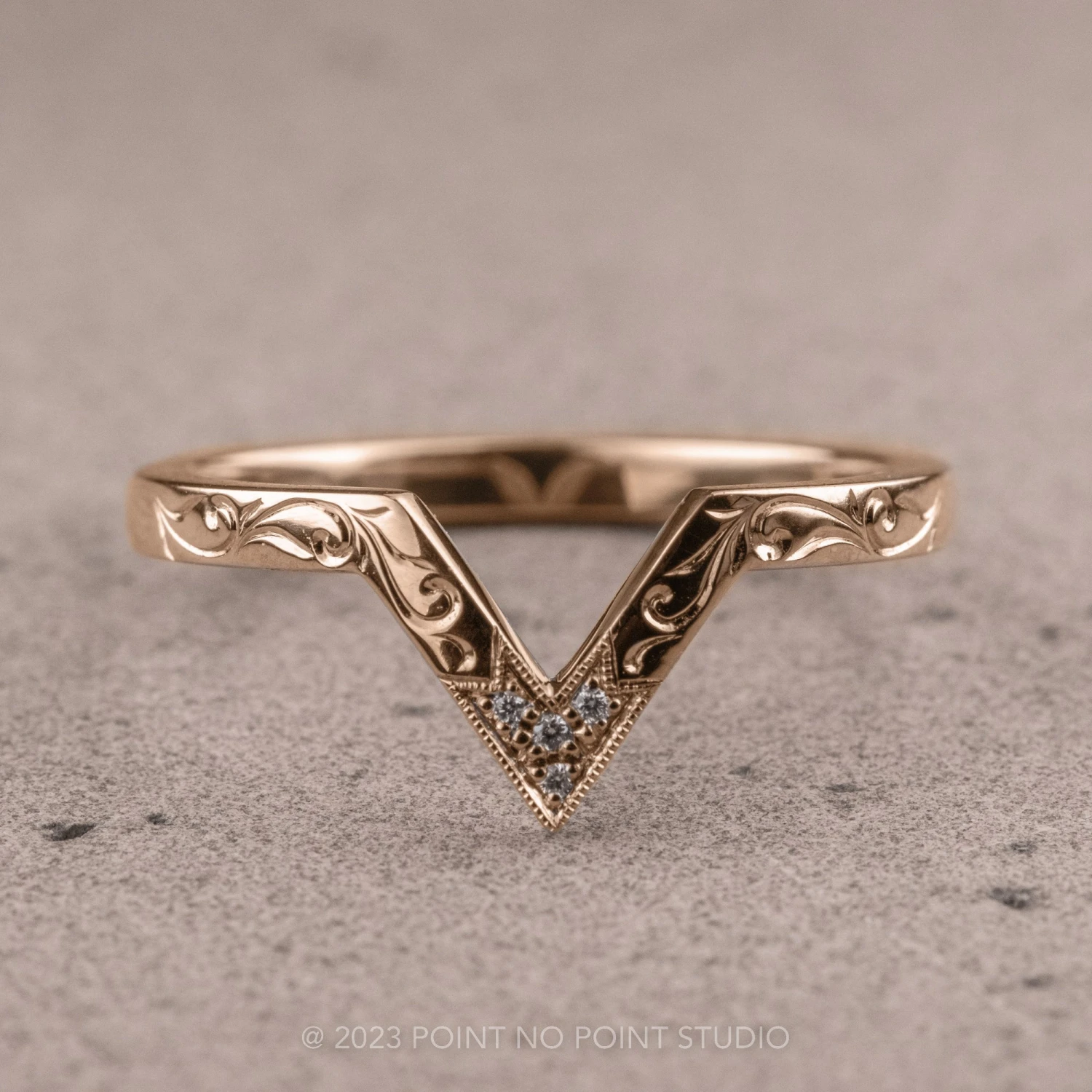 Vintage Victoria Diamond Wedding Band, 14k Rose Gold