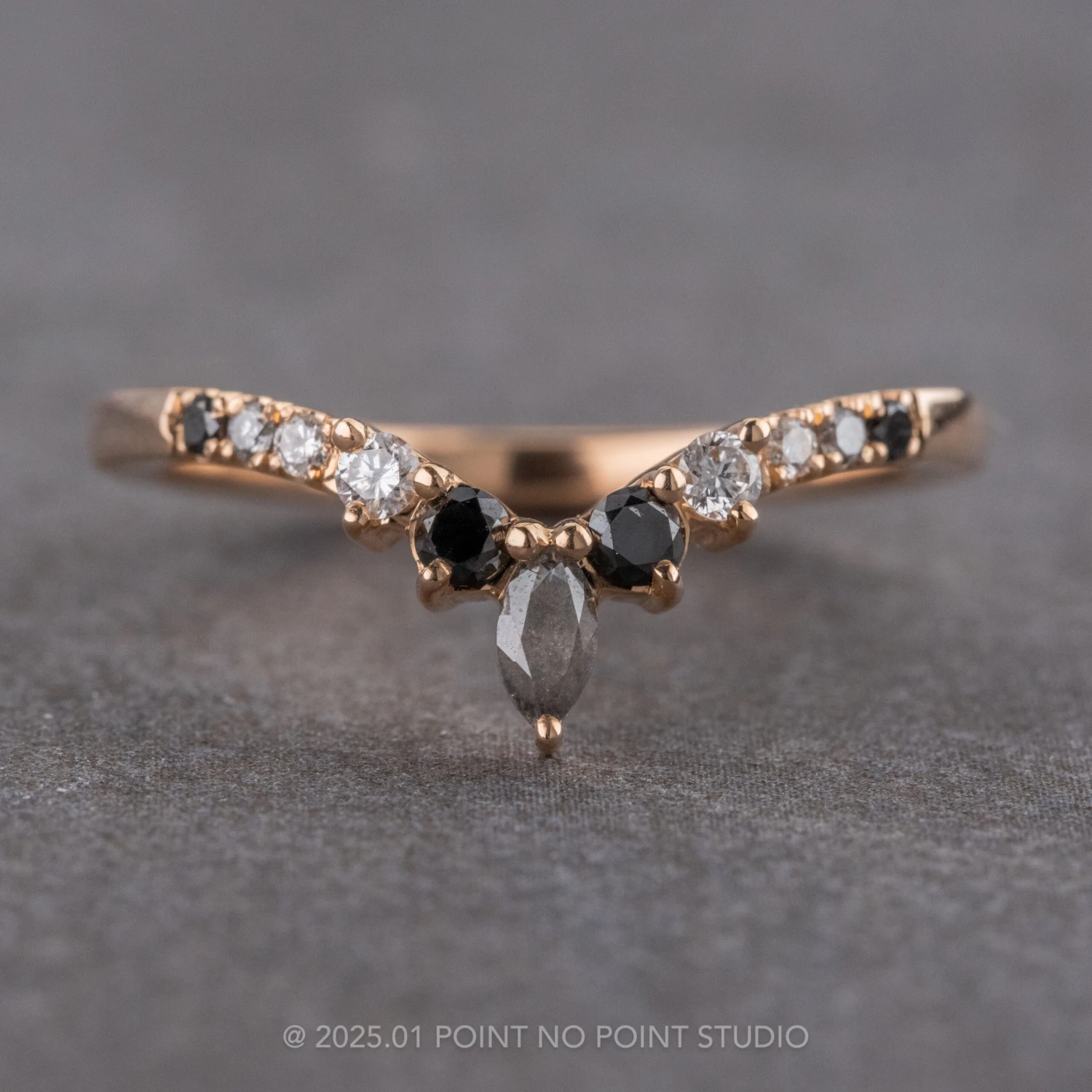 Marquise And Round Diamond Wedding Band, Ombre Raelyn Setting, 14k Peach Gold